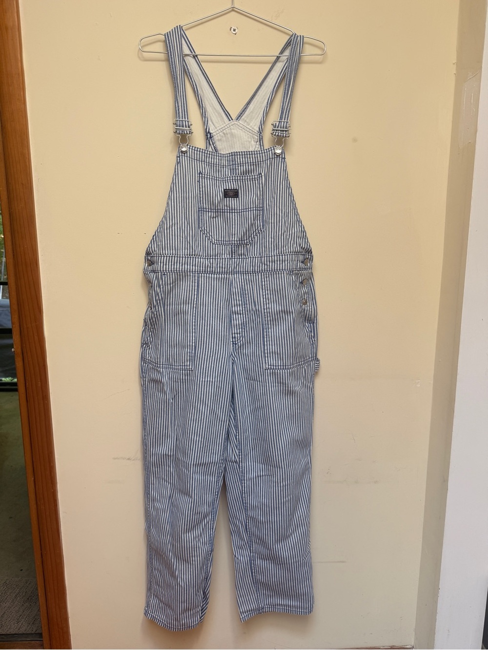 H&M Divided Twill Dungarees Women’s Size 8 Bib Overalls Blue Stripes Railroad